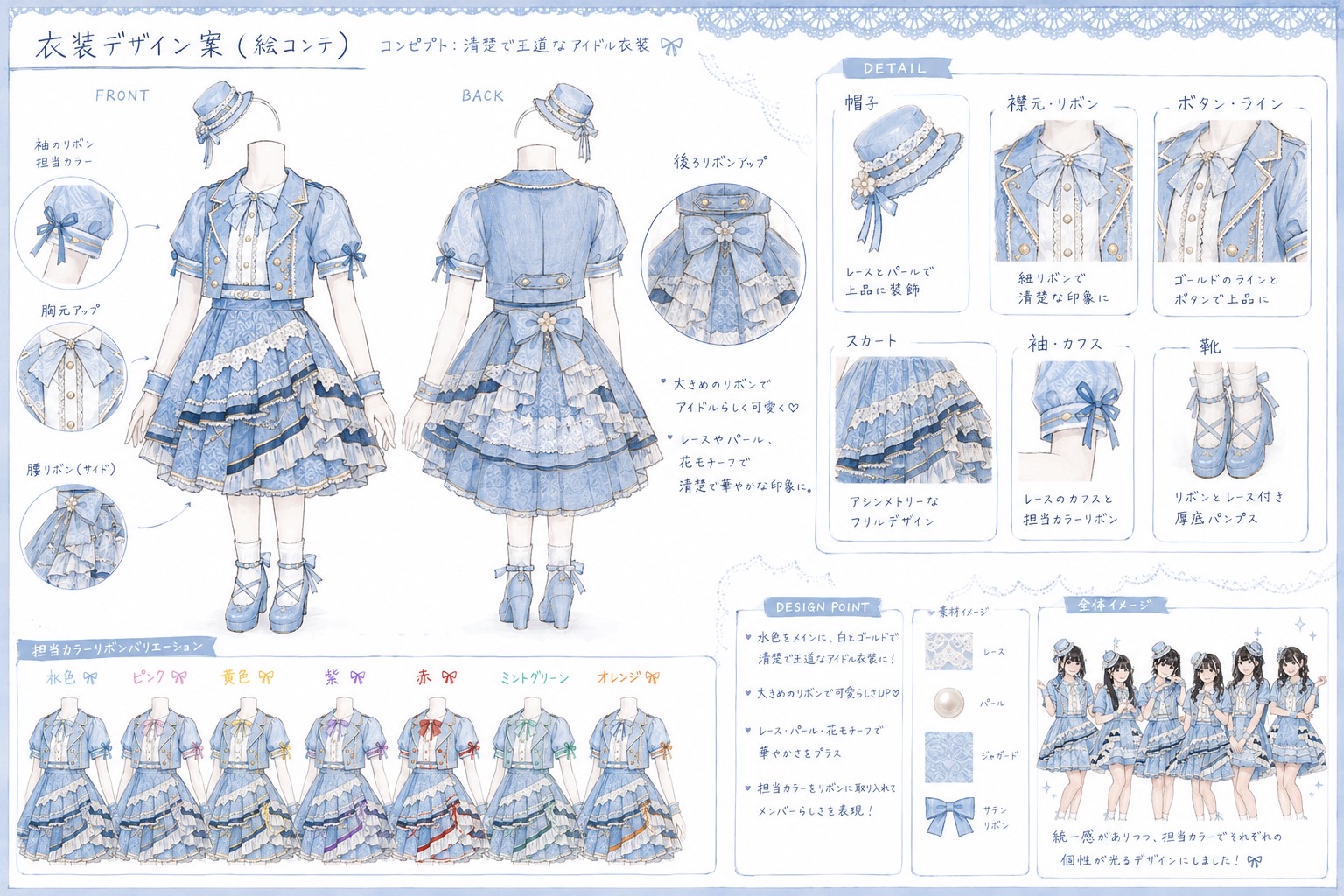 君色リボン衣装の細部とカラーバリエーション